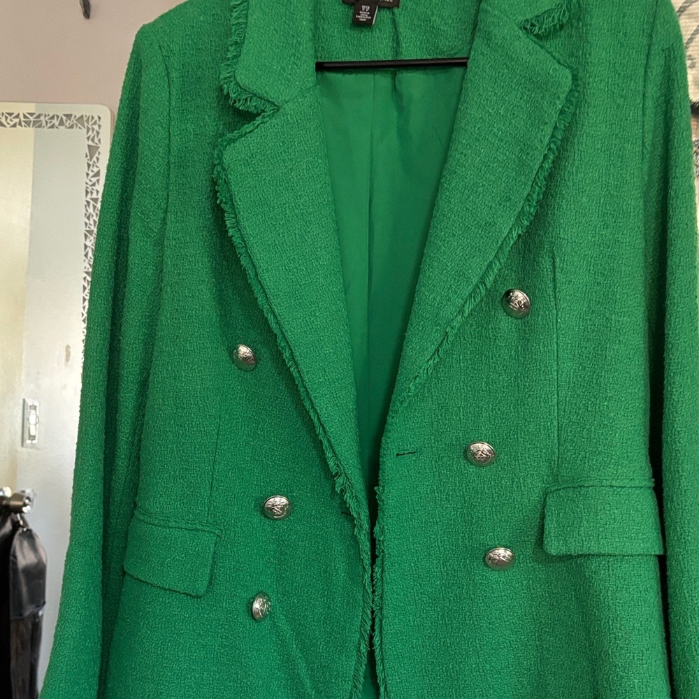Saks Fifth Green Tweed Double-Breasted Women's Jacket - Picture 3 of 11